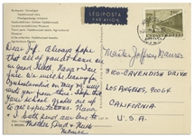Moe Howard Autograph Postcards Signed ''Momee'' to His Grandson -- Both From Europe Circa 1960s -- Very Good Condition